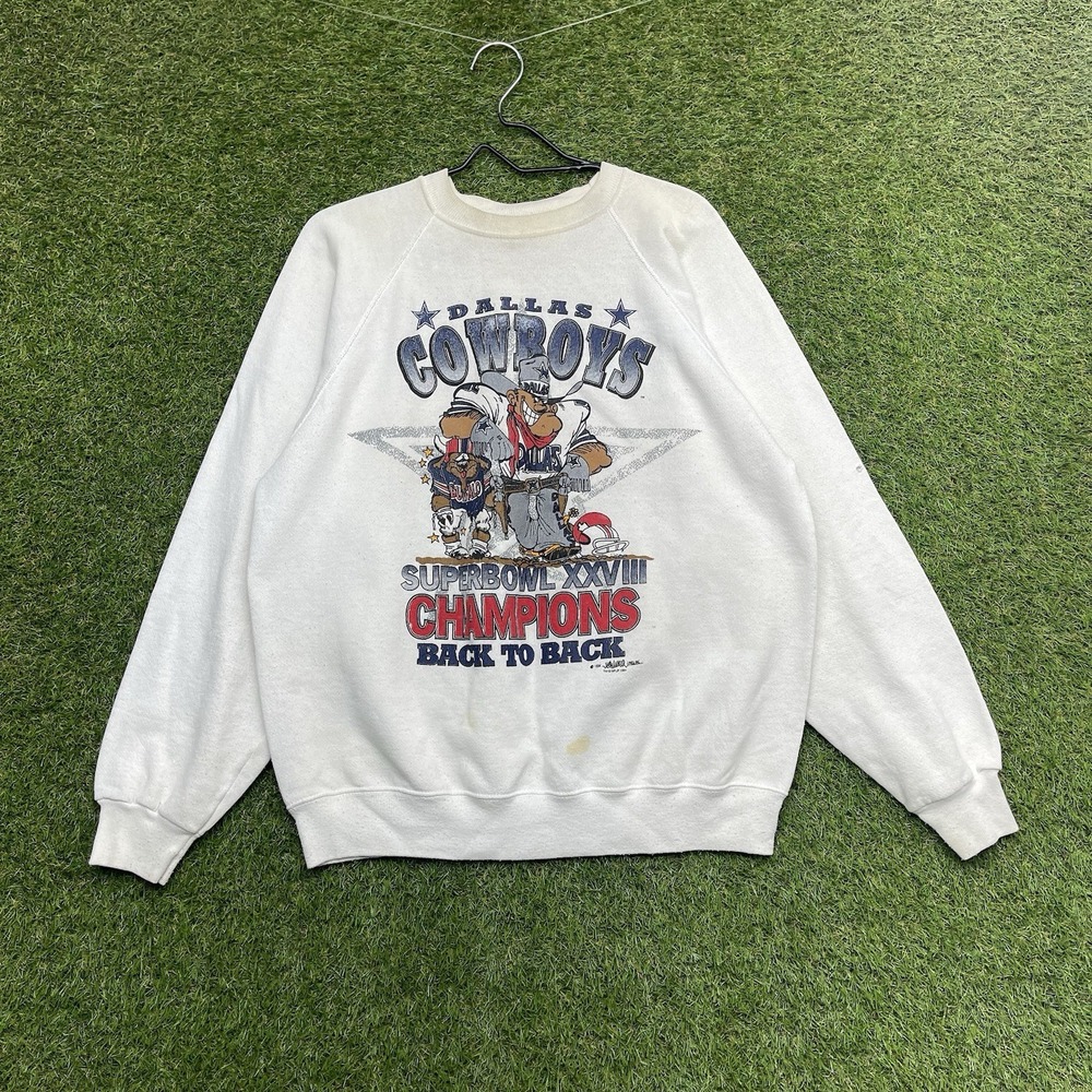Vintage Dallas Cowboys Sweatshirt Mens Large Football White NFL Looney Tunes 90s